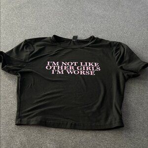 SHEIN Black Crop Top with Pink Statement